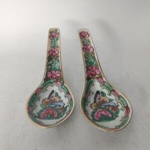 2 vintage rose‎ Canton soup spoons